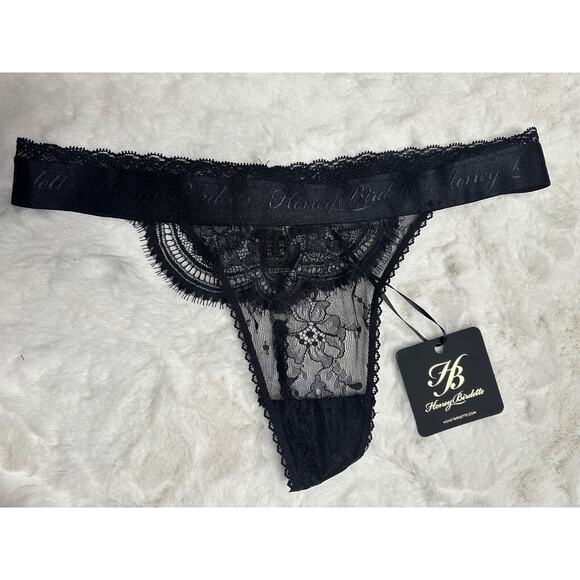Honey Birdette SOFIA🖤 Black Lace FULL 3 Piece Set 32DD Bra, XS Garter, XS Thong - Picture 8 of 9